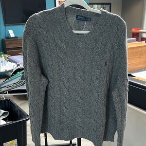 Ralph Lauren Gray Crewneck Cable Knit Sweater